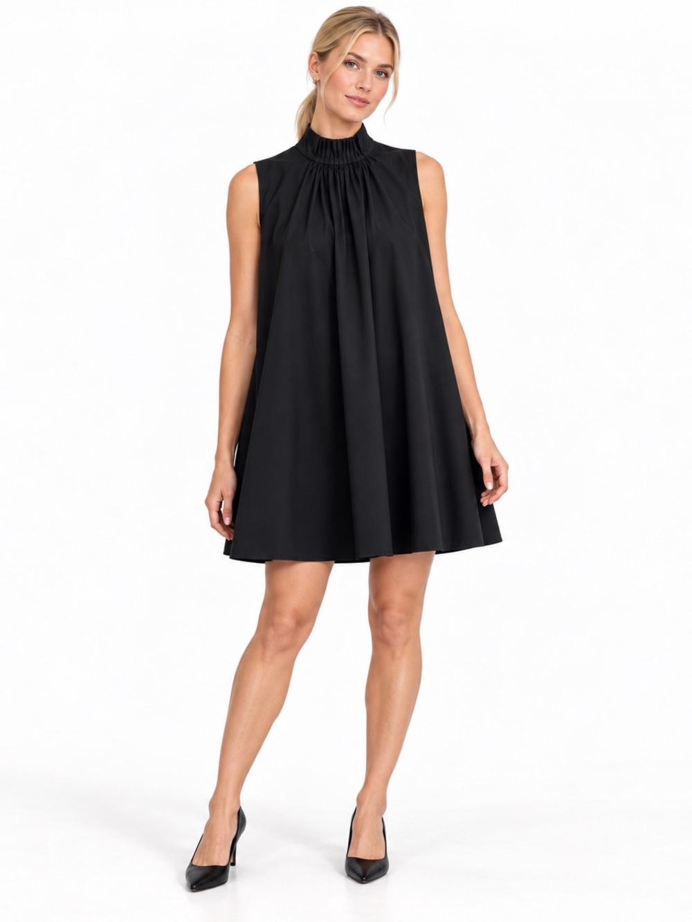 Banana Republic Black Sleeveless Mock-Neck Swing Dress